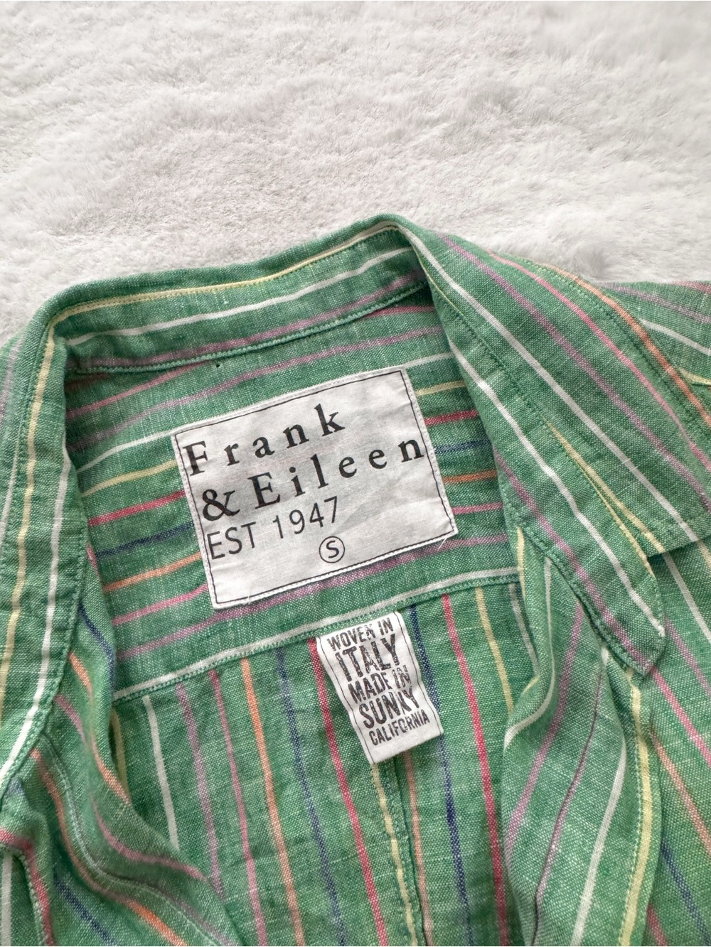 Frank & Eileen Eileen Relaxed Button-Up Shirt Green Multi Stripe Linen - Picture 7 of 12